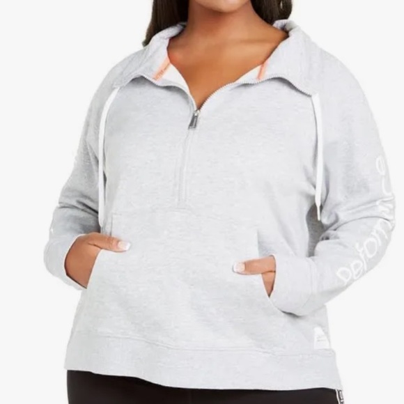 CALVIN KLEIN LOGO women’s plus PERFORMANCE 1/2 zip sweatshirt grey pockets 2X - Picture 1 of 17